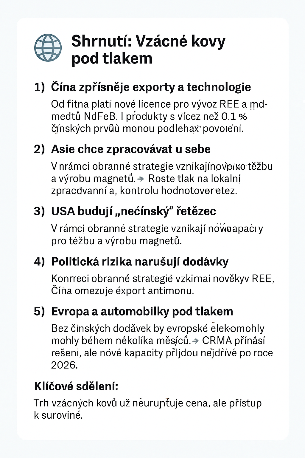 Vzácné kovy pod tlakem: Evropa a automobilky ve stínu geopolitiky